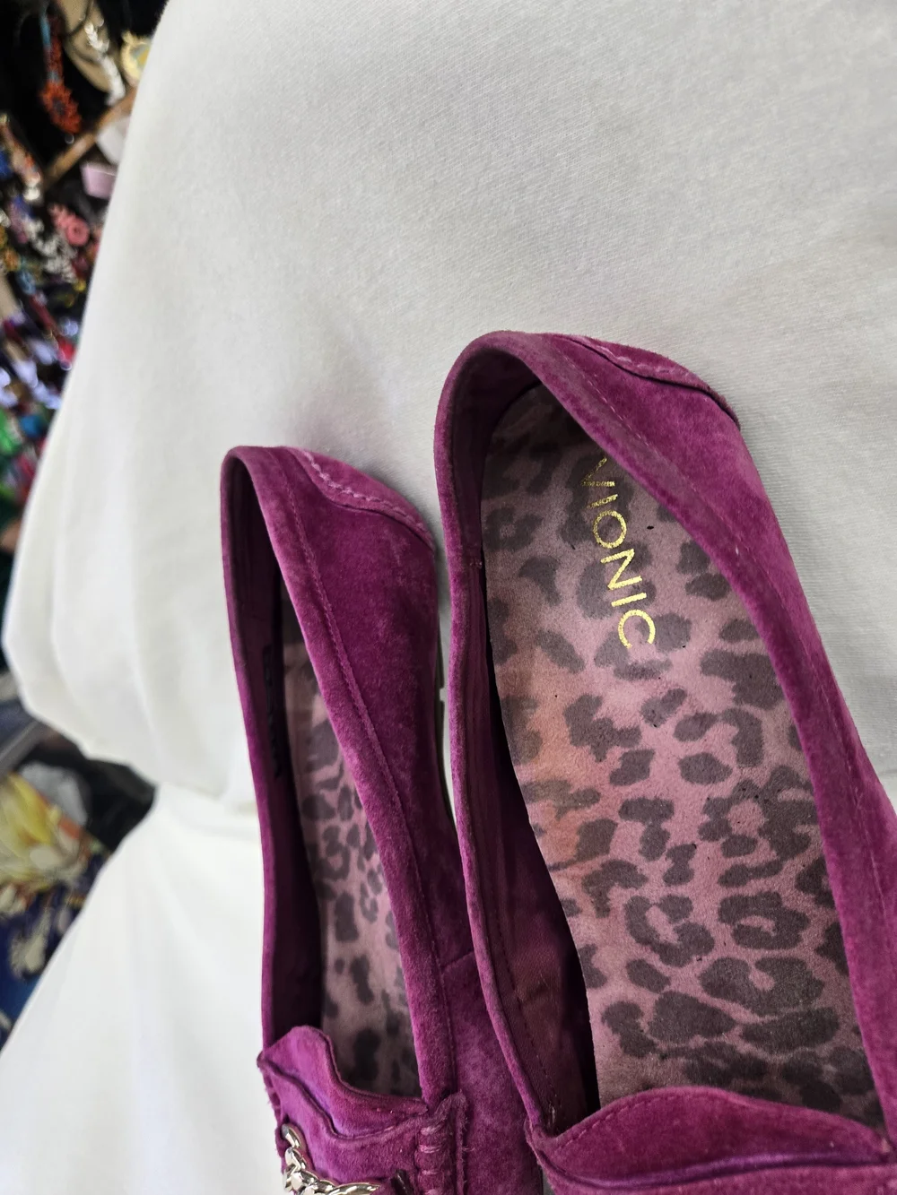 Vionic Women's Magenta Suede Chain-Trim Loafers